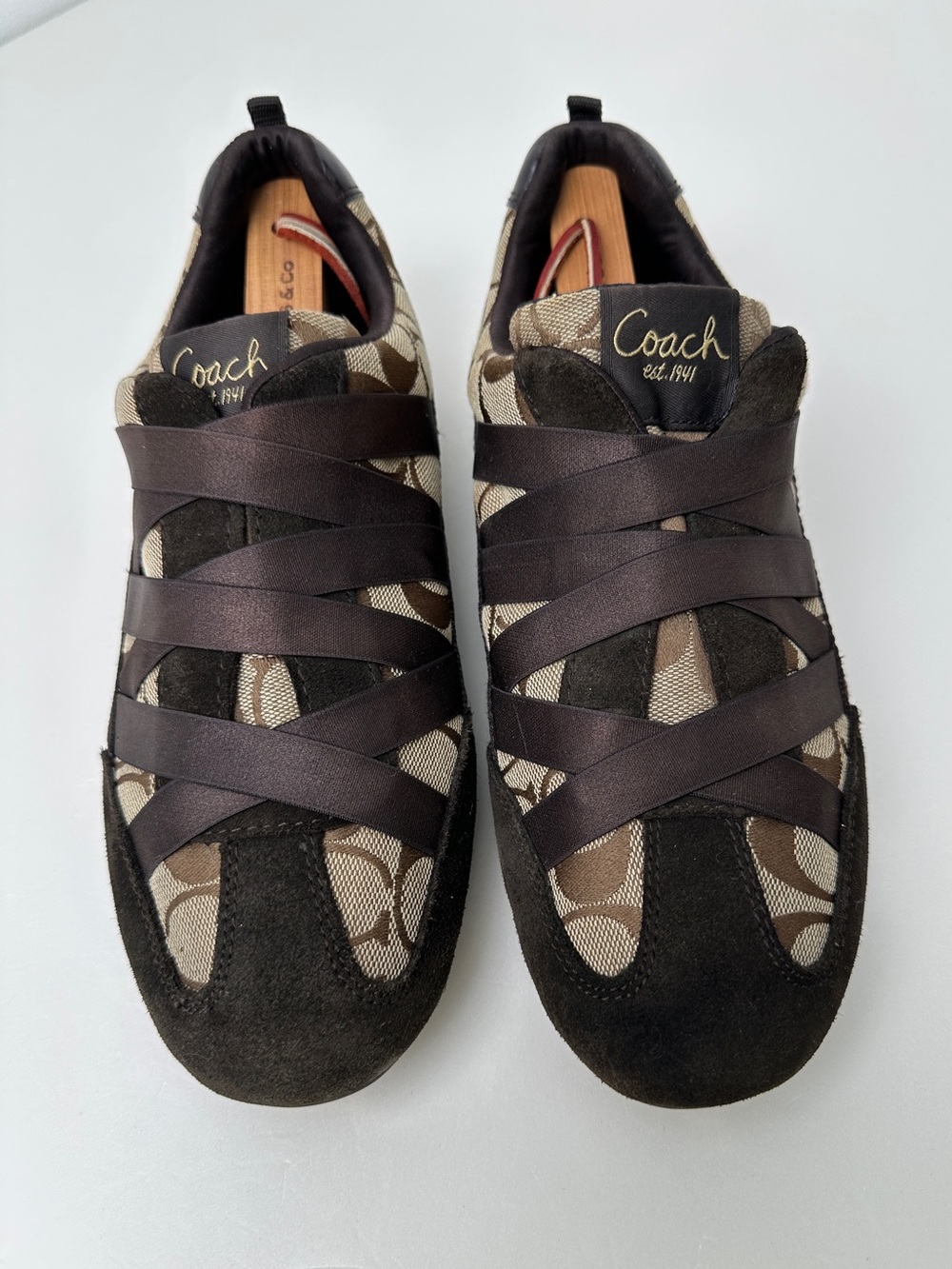 Coach Harmonie Y2K Brown Signature Canvas Slip On Sneakers Flat Shoes Women 8.5
